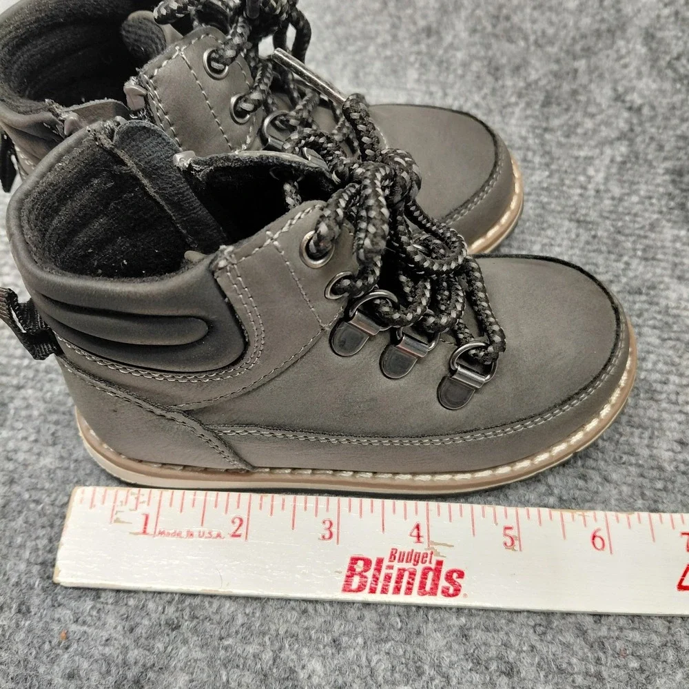 Children Place Gray Toddler Boys Size 7 Lace Up Side Zip Boots Non‎ Marking Shoe